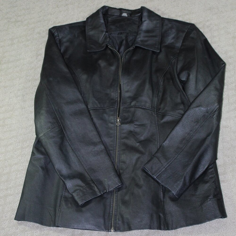 Jacqueline Ferrar Women's Large Lined Leather Jacket Black Vintage
